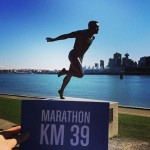 Harry Jerome Statue at 39KM mark of the BMO Vancouver Marathon